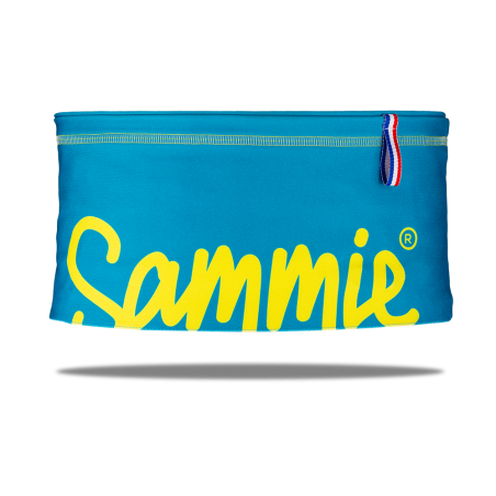 Ceinture de Running Sammie® V3 de face, coloris bleu et jaune