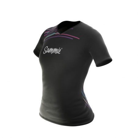 T-shirt sport femme col V côté gauche