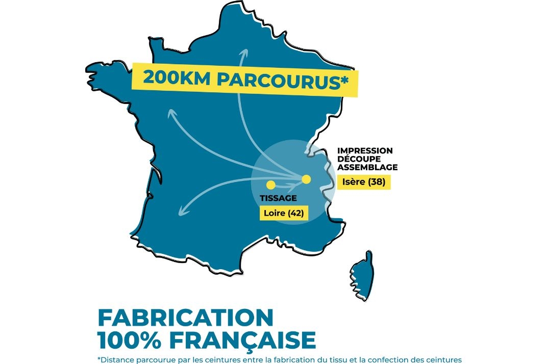 carte de France qui représente le trajet d'une ceinture de course Sammie